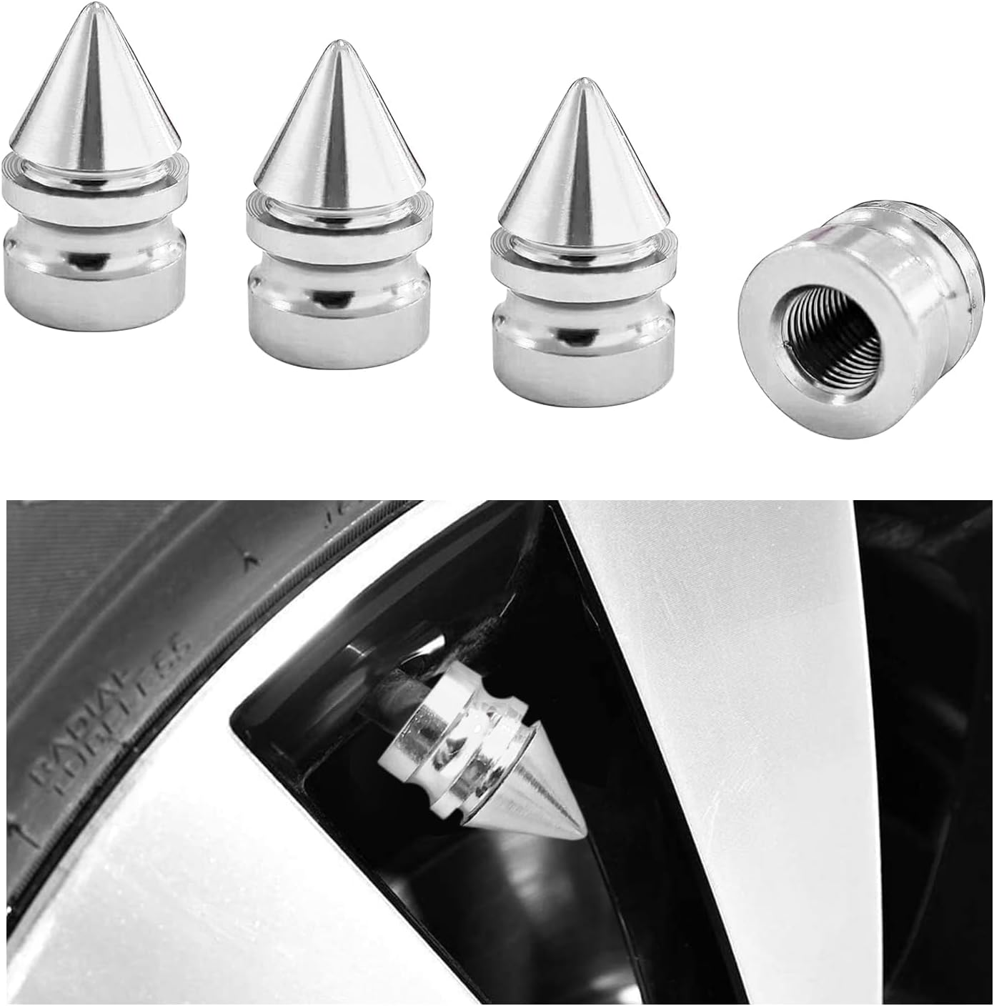 4 PCS Car Tire Valve Caps, Spiked Aluminum Alloy Tire Trim Accessories, Dustproof Tire Wheel Stem Covers, Universal Air Stem Cap for Auto, Trucks, Suvs, Bicycles and Motorcycles (Colorful)