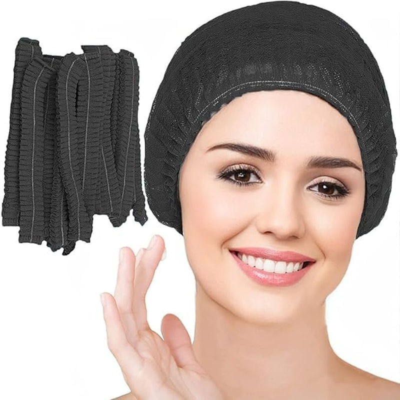 Disposable Bouffant Caps, White, 200-Pack, Hair Coverage for Professional Use (Black)