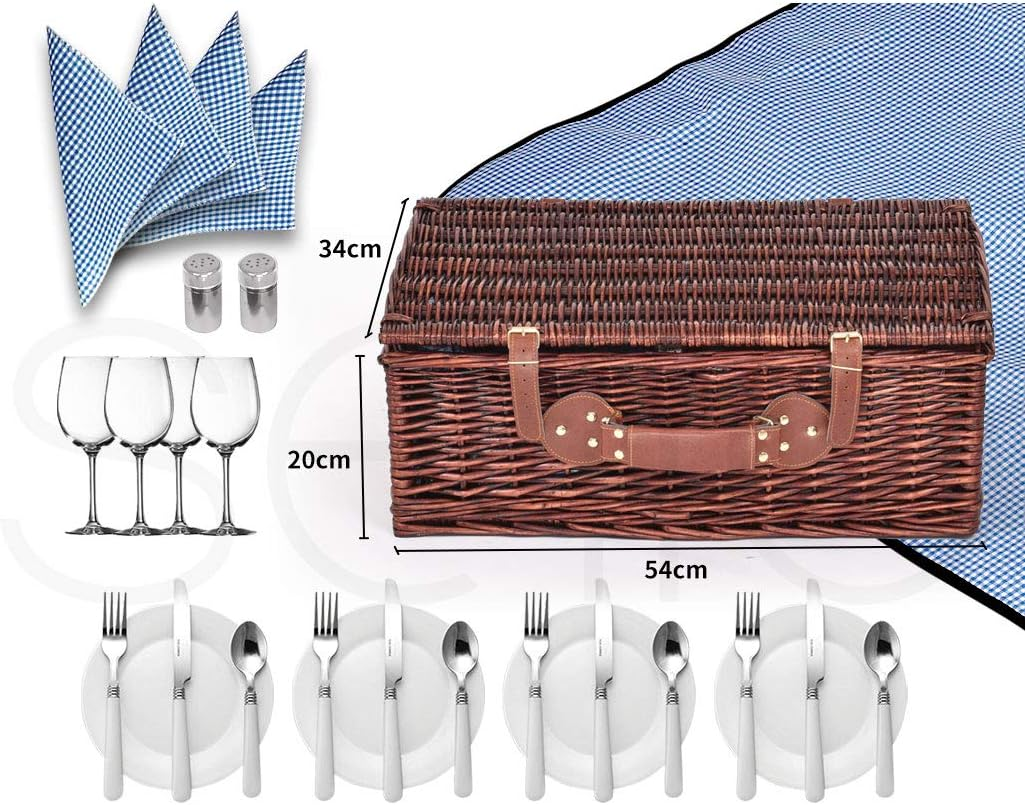 4 Person Picnic Basket Set Baskets Insulated Bag Outdoor Blanket Camping Beach Deluxe Willow Wicker Gift Storage Travel 54Cm X 20Cm X 34Cm image number 1