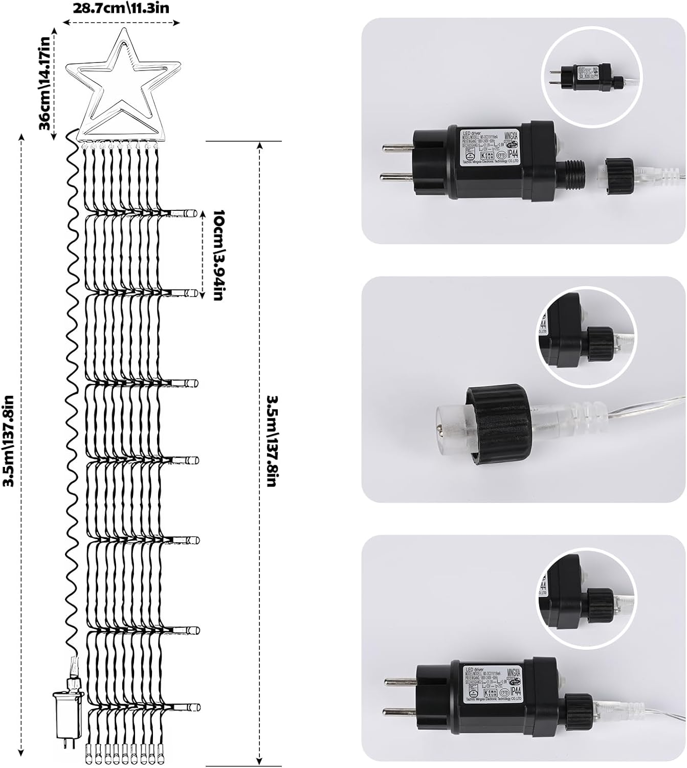 Banaone Outdoor Christmas String Lights, 350 Leds, 9 Strands 3.5M, Christmas Tree Garland with 8 Modes, Waterproof, Ideal for Garden, Parties, Indoor and Outdoor (Warm White) image number 3