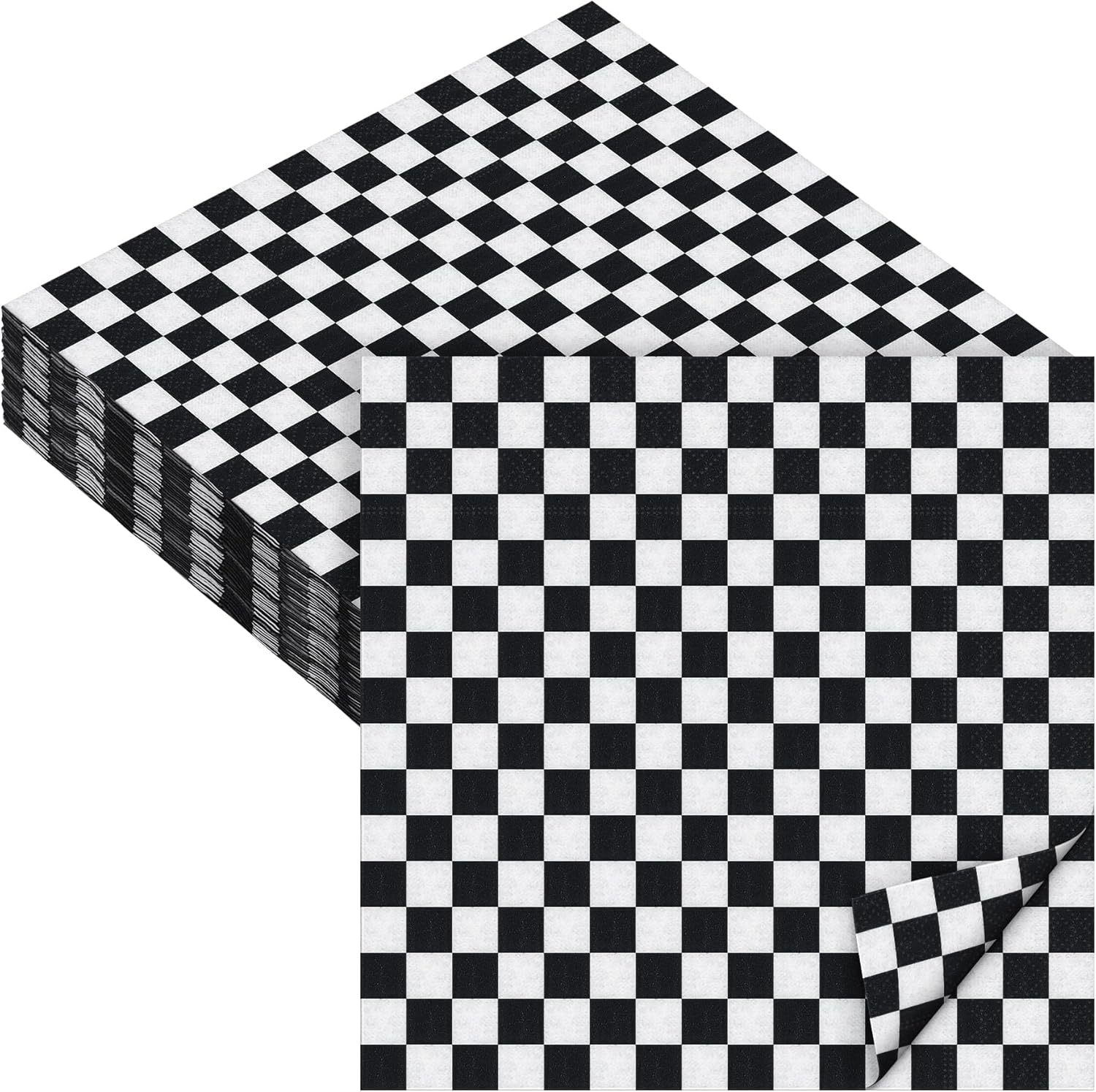 Aodaer 48 Pieces Race Car Paper Napkins - Disposable Checkered Flag Cocktail Dinner Napkins 13" X 13" Unfolded for Racing Party Supplies image number 5