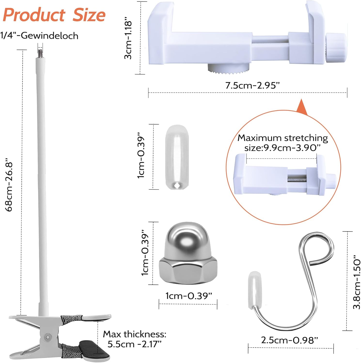 Mobile Holder for Baby Cot Changing Table, 68 Cm Flexible Clip Holder Nursery Decoration, Universal for Hanging Wind Chimes/Bed Bell/Baby Toys, Baby Monitor & Mobile Phone Holder Accessories image number 2