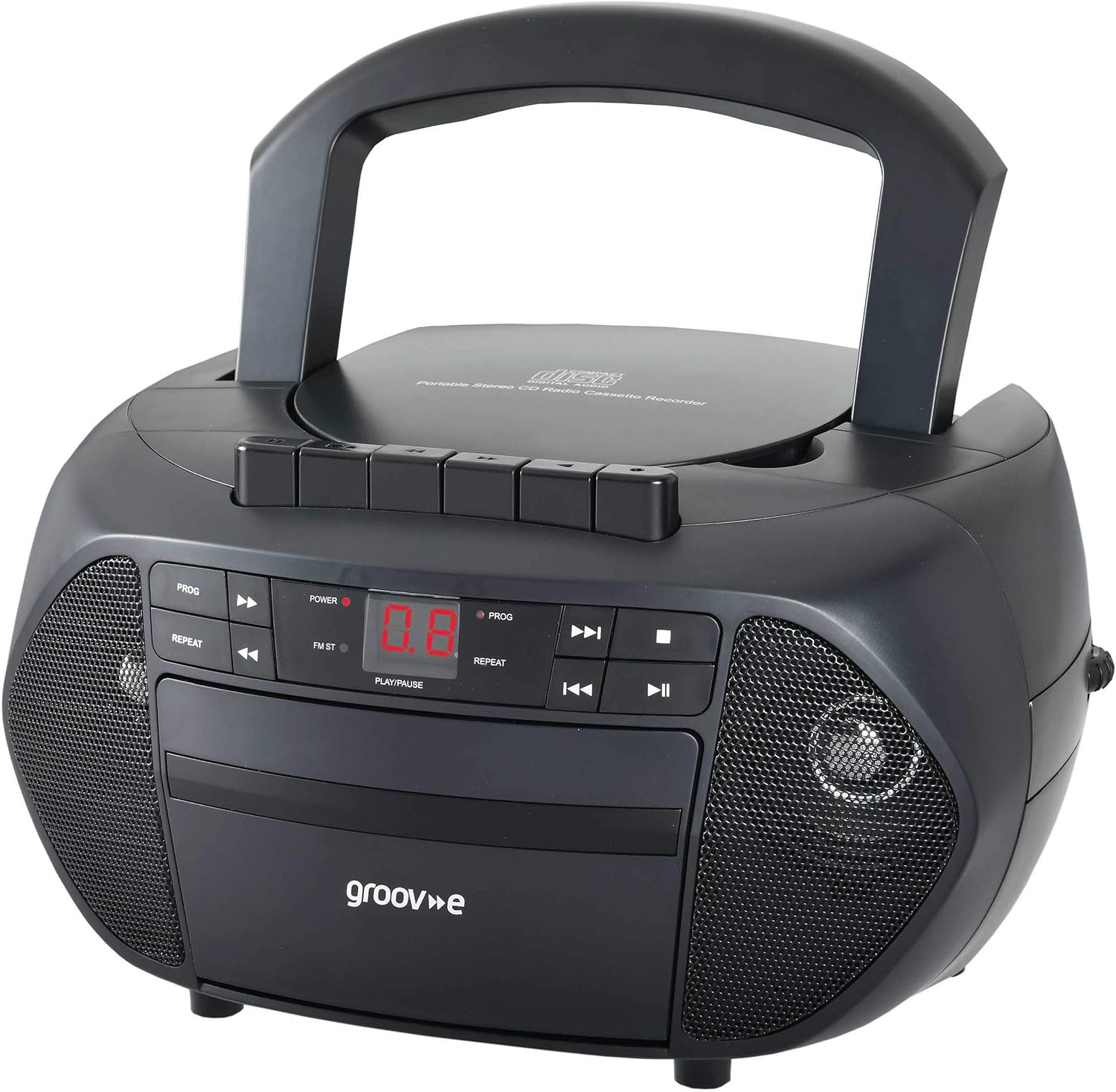 Groov-E Traditional Boombox Speaker, Portable CD & Cassette Player with FM Radio image number 1