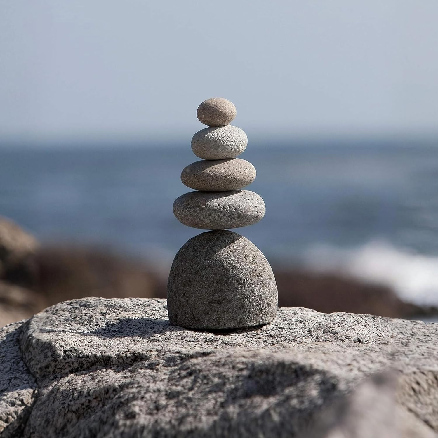Natural River Stone Quintuple Cairn, Rock Cairns, 5 Stacked Stones, Zen Garden, Balanced Rocks, Decorative Accents, Bohemian Design, Unique Gifts, Office, Living Room, Lawn, Yard, Porch, Patio Decor image number 4