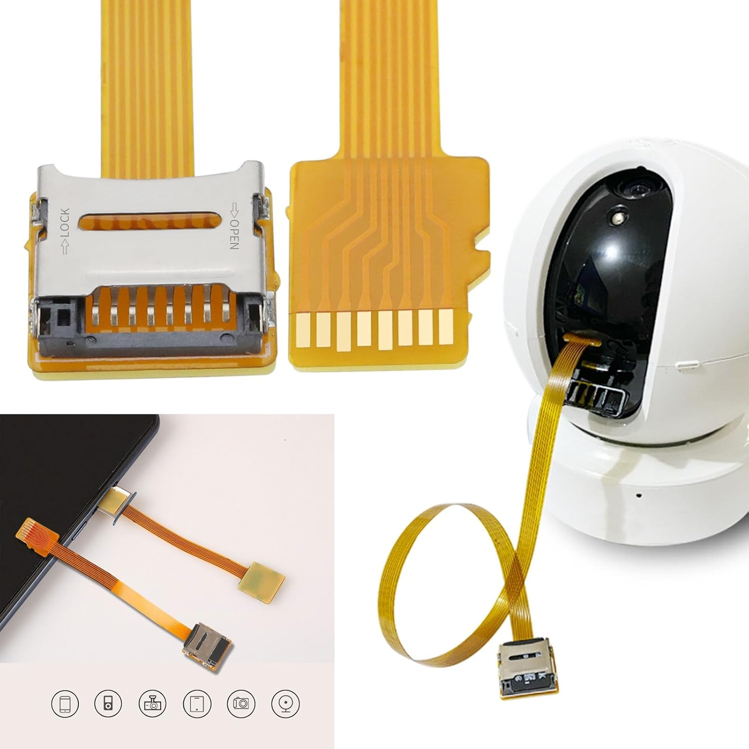 Emagtech TF Memory Card Micro SD Extension Cable Compatible with Micro TF Card Smartphones PDA MP3/MP4 Player GPS Flat FPC Extender Cable 9.4Cm image number 5