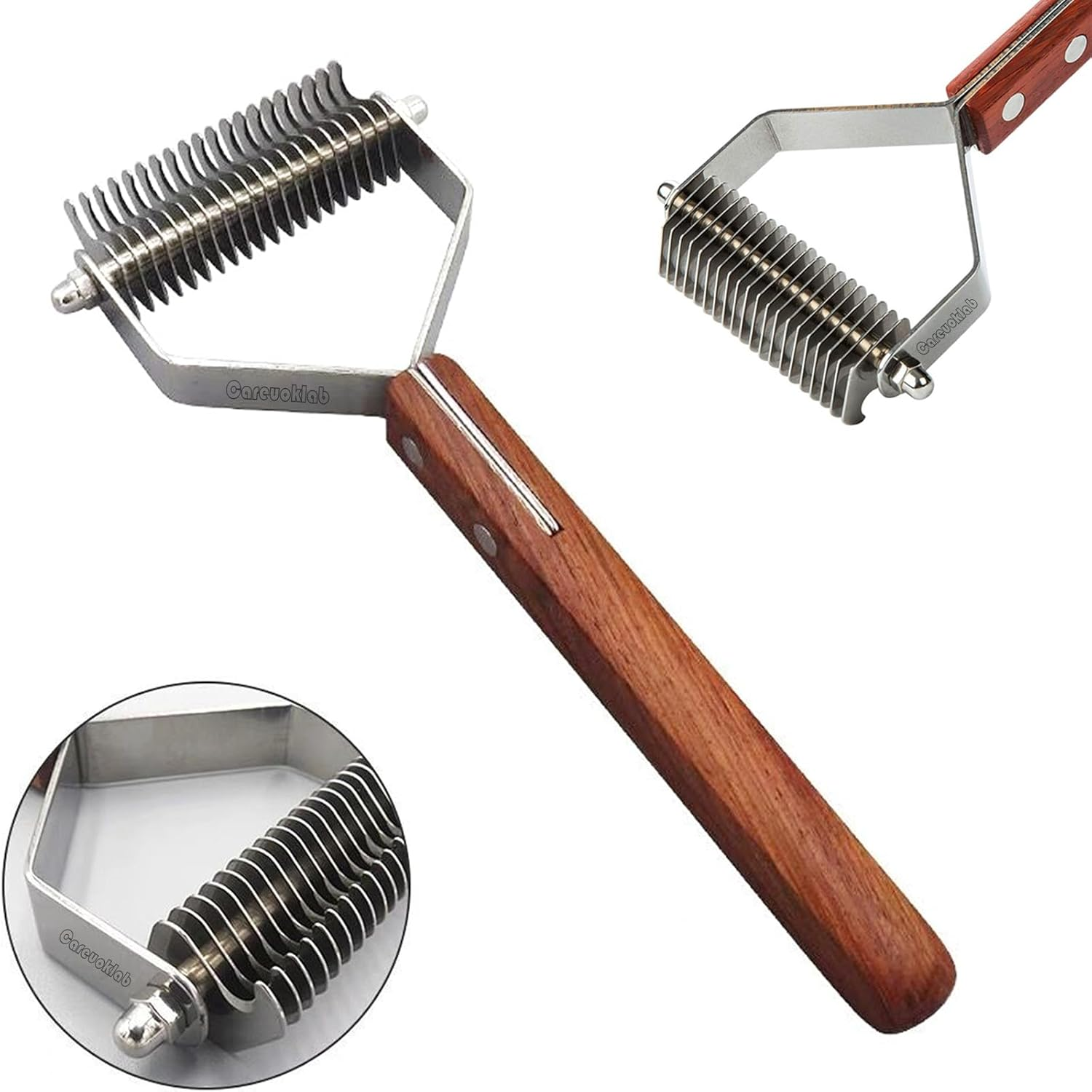 Careuoklab 20-Blade Coat King Rake, Undercoat Grooming Rake, Dematting Stripper, Shedding Tool for Medium to Large Dogs, Cats, Stainless Steel Combines with Solid Wooden Handle image number 3