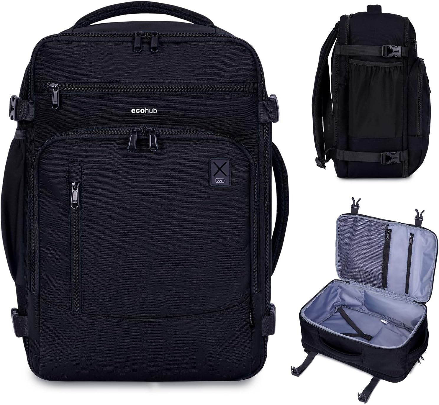 ECOHUB Ryanair Cabin Bag 40X20X25 Underseat Travel Bag 13 Pockets Hand Luggage Backpack Recycled PET Eco Friendly Rucksack for Women & Men Carry on Bag with USB Port, 20L