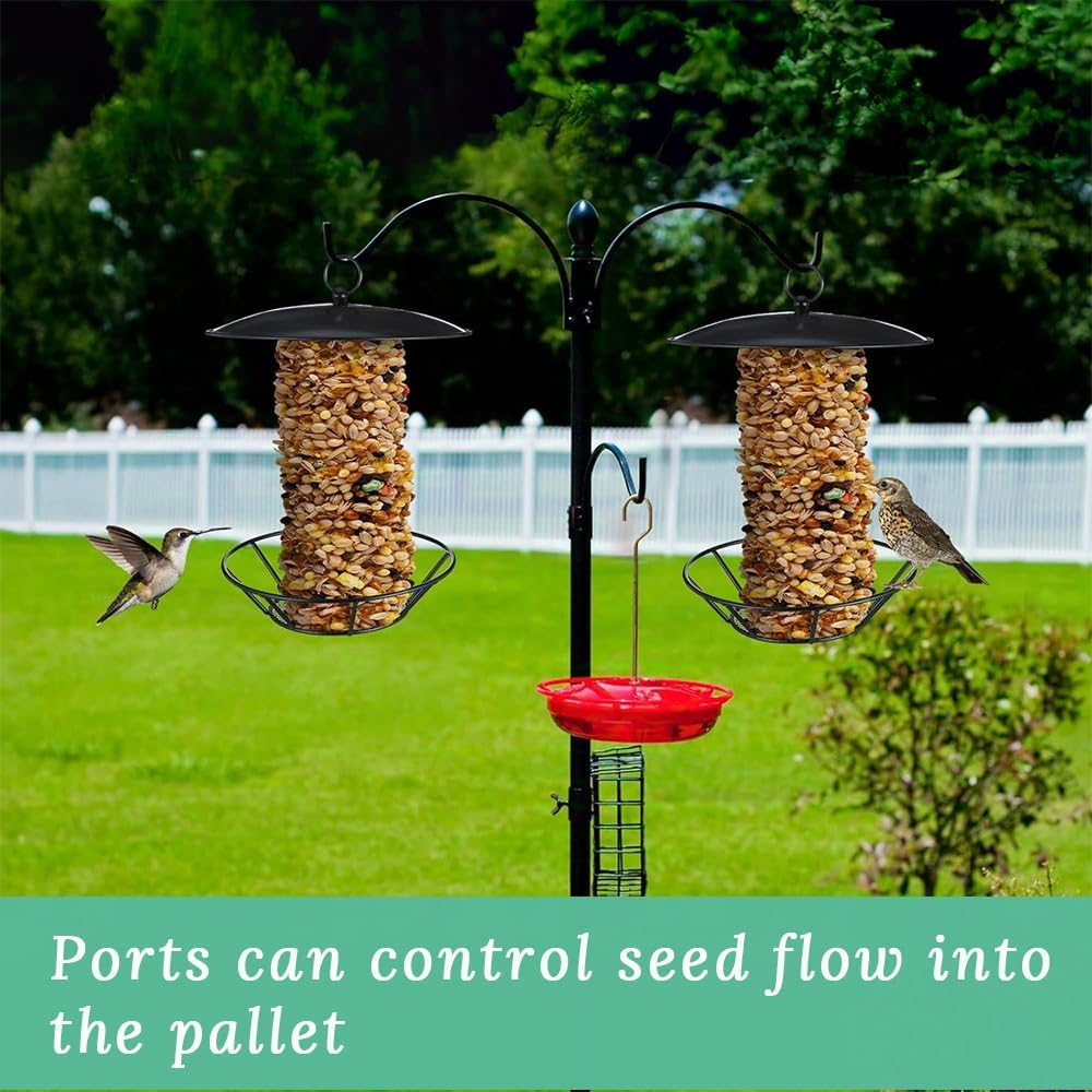 GUDAJIN Outdoor Metal Cylindrical Net Bird Feeder with Metal Dome Cover Wildlife Feeder, Suitable for Multiple Seeds, Suitable for Multiple Birds, Matte Black Bird Feeder image number 5