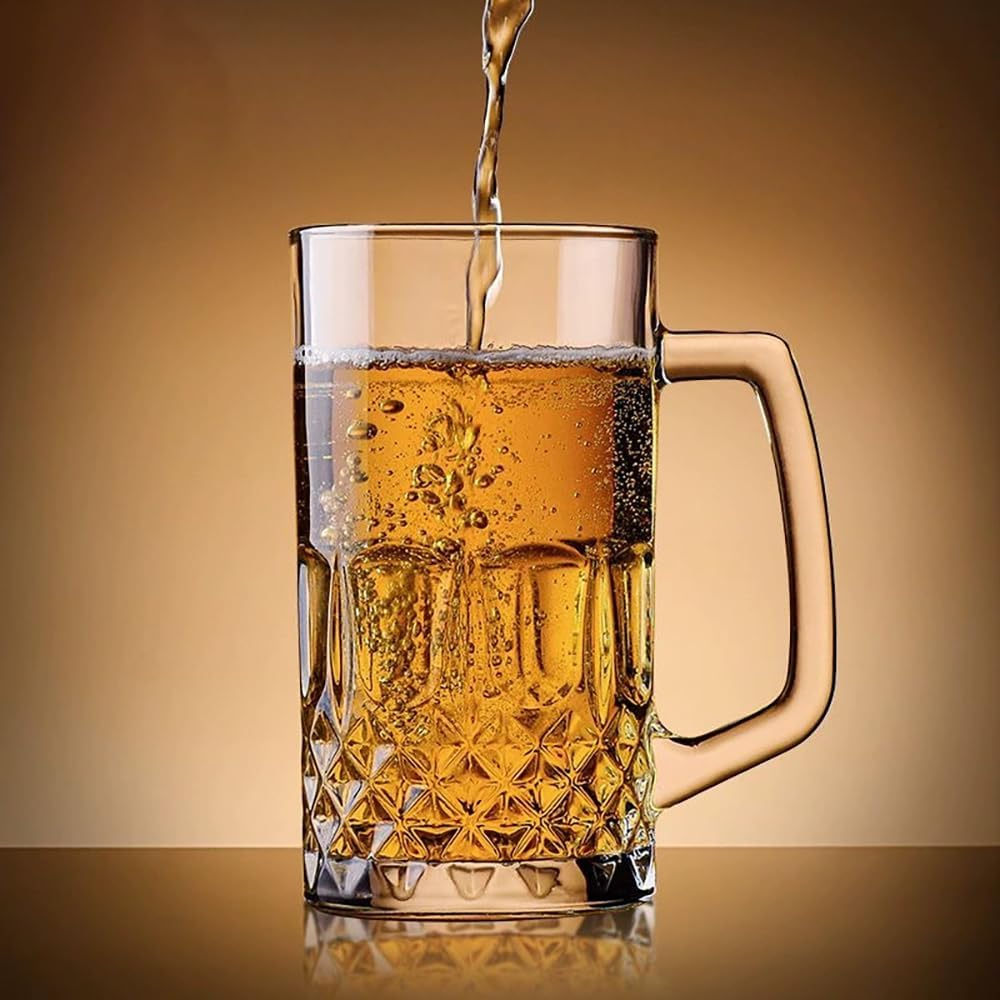 2 Pack Large Glass Beer Cups,570Ml Glass Beer Mug with Handle,Beer Mugs Set,Beer Glasses for Freezer for Freezer, Bar, Cocktail, Alcohol, Beverages image number 1