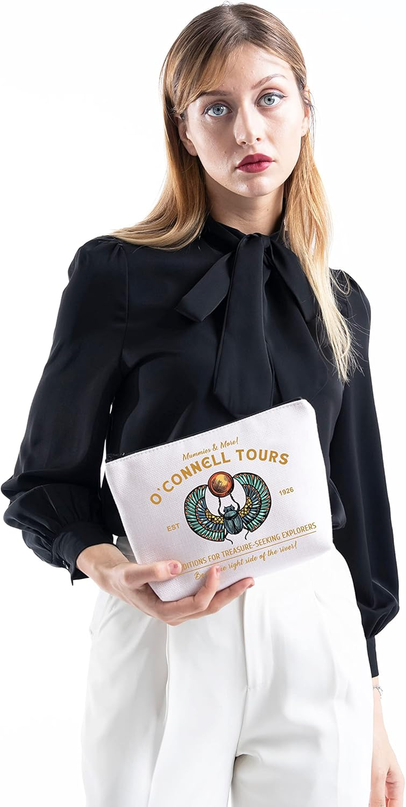 Mummy Movie Inspired Gift O&rsquo; Connell Tours EST 1926 Zipper Pouch Makeup Bag, Beige, Mummies More image number 3