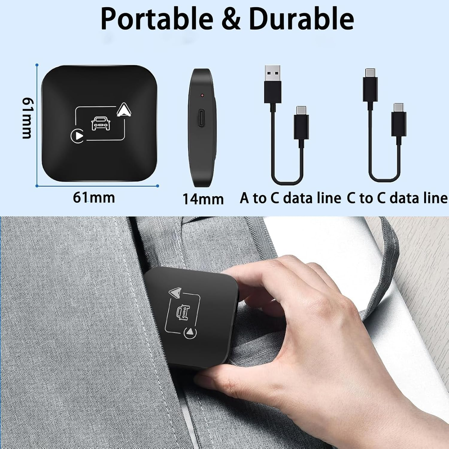 2 in 1 Android Auto Wireless Adapter, [Convert Wired to Wireless] Wireless Apple Carplay Adapter Wireless Android Auto Car Adapter, Plug&Play Carplay Box Carplay Dongle Mini Wireless Car Play Adapter image number 5