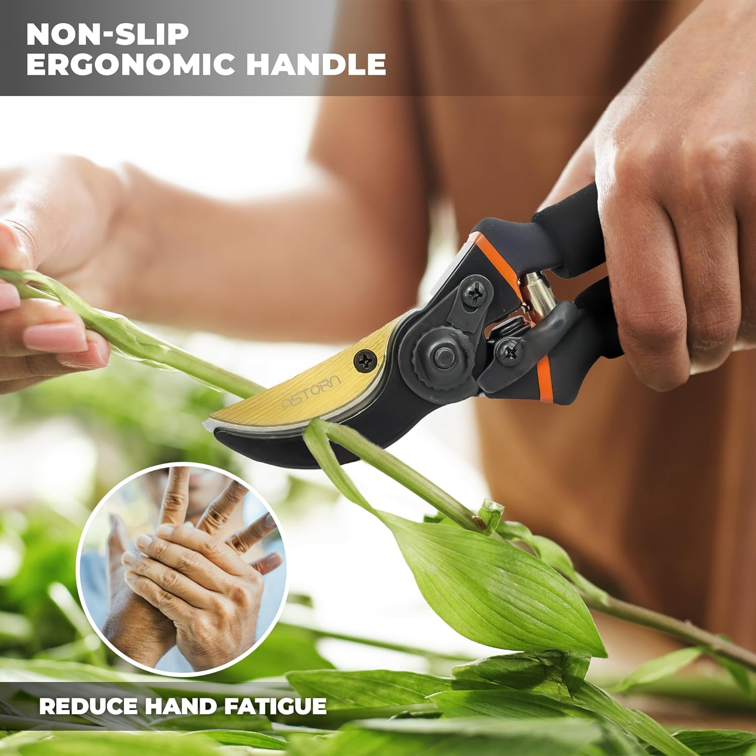 Pruning Shears Gardening Tools - Bypass Garden Scissors Heavy Duty Hand Pruner with Soft Grip Handle Cushion and Shock Absorber Design - Plant Cutter Kitchen Garden Cutting through Anything image number 6