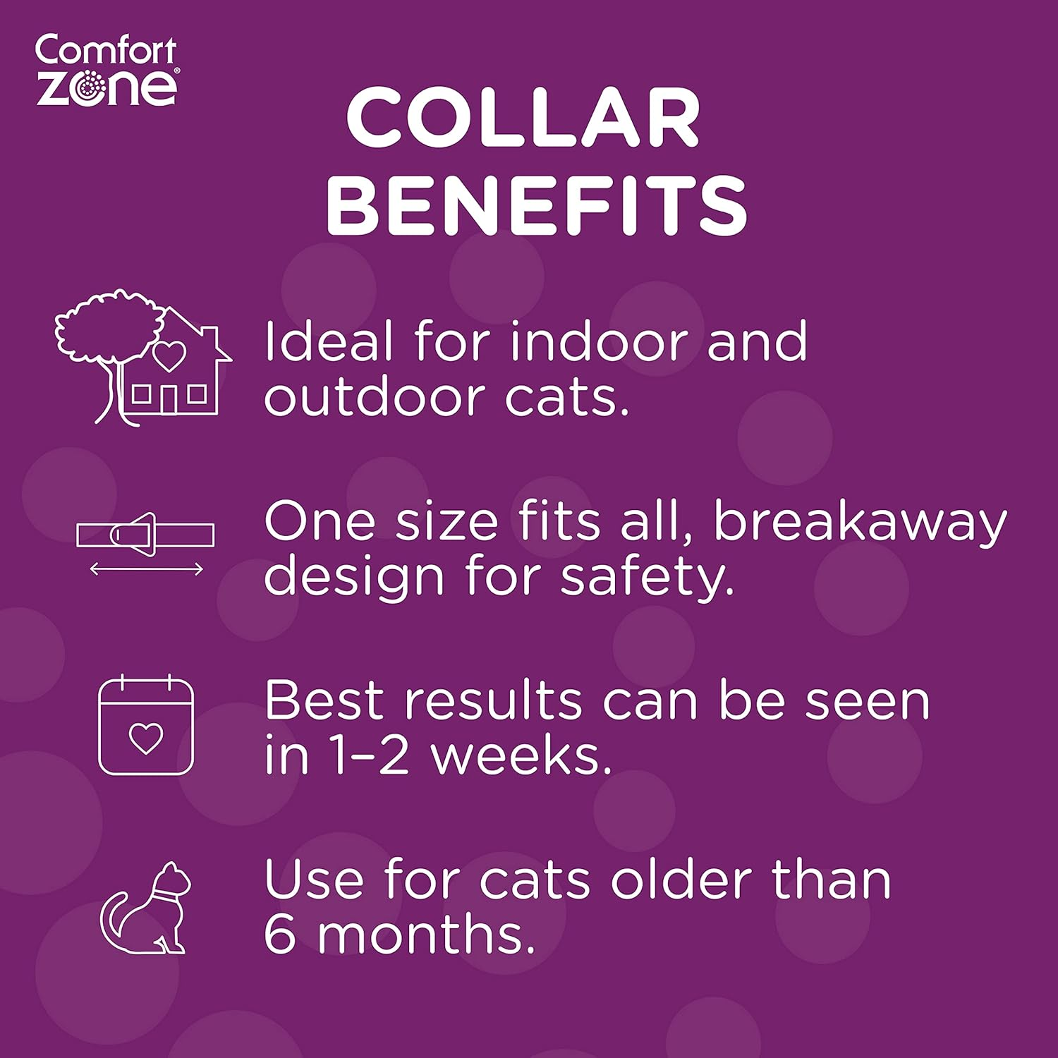 Comfort Zone Cat Calming Pheromone Collar, Helps Cats Feel Safe, Happy, Calm, Reduces Stress, Anxiety and Unwanted Behaviours, with Breakaway Feature for Safety, 2 Collar Pack, White image number 4