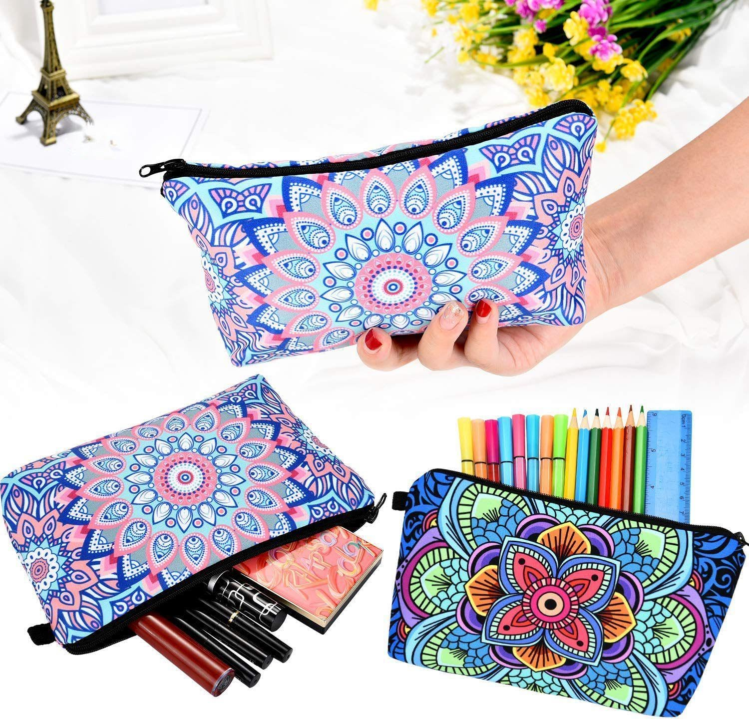 Chuangdi 6 Pieces Makeup Bag Toiletry Pouch Waterproof Cosmetic Bag with Mandala Flowers Patterns, 6 Styles image number 5