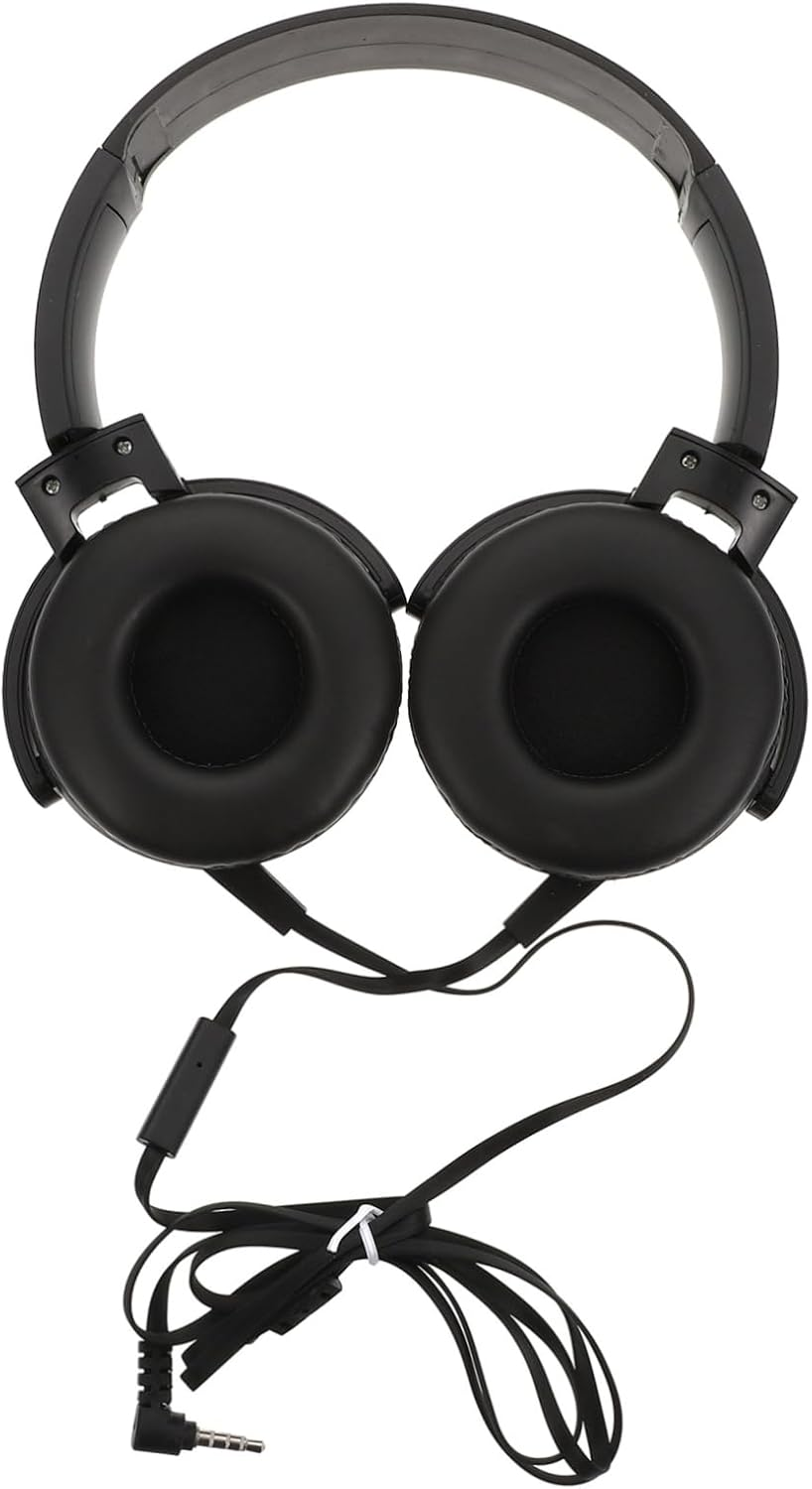 Vaguelly Portable Noise Reduction Headset with Microphone, Head-Mounted Wired Headphones for Computer and Laptop, Black Portable Music Headphone Suitable for Office and Travel Use image number 4