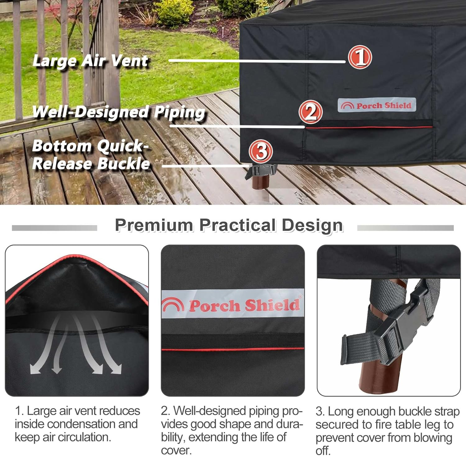 Porch Shield Square Patio Fire Pit Cover Fade Resistant Waterproof Outdoor Firepit Cover 36 X 36 Inch for Gas Propane Fire Table image number 5