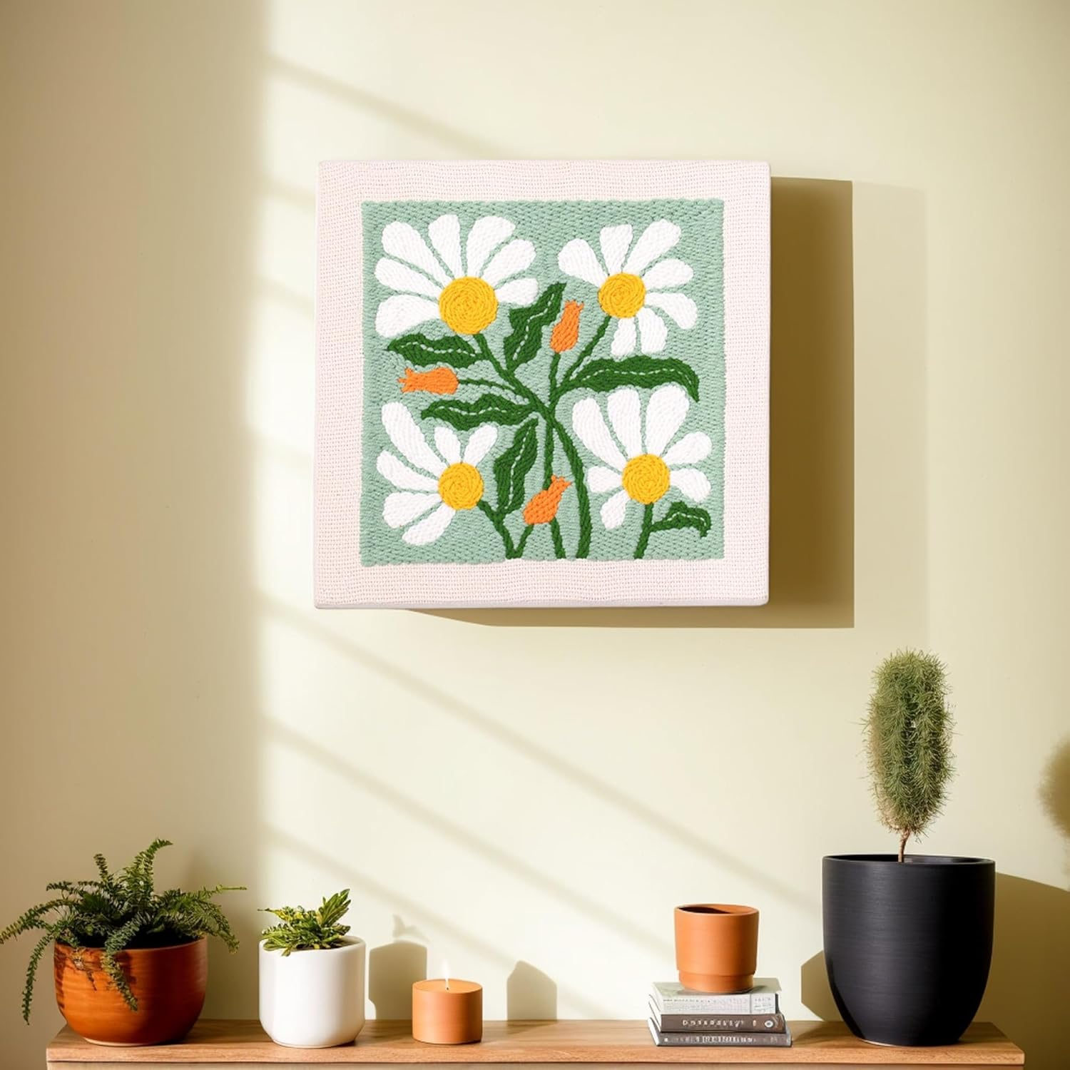 Punch Needle Kits for Beginners,Sunny Lovely White Flowers and Green Background，With Hoop Embroidery Punch Needle Starter Craft Set for Suitable as a Holiday Present for Adults image number 5