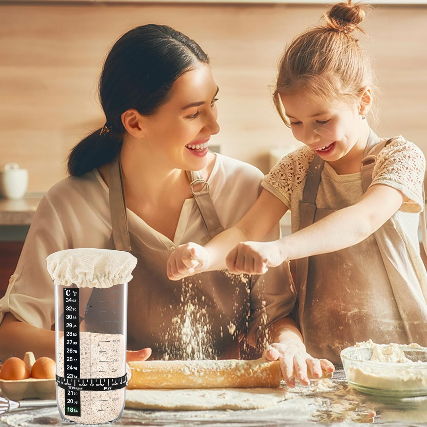 Sourdough Starter Jar Covers - 4Pcs Elastic Cotton Cloth Covers for Bread Proofing, Stretchy Bowl Lids image number 2