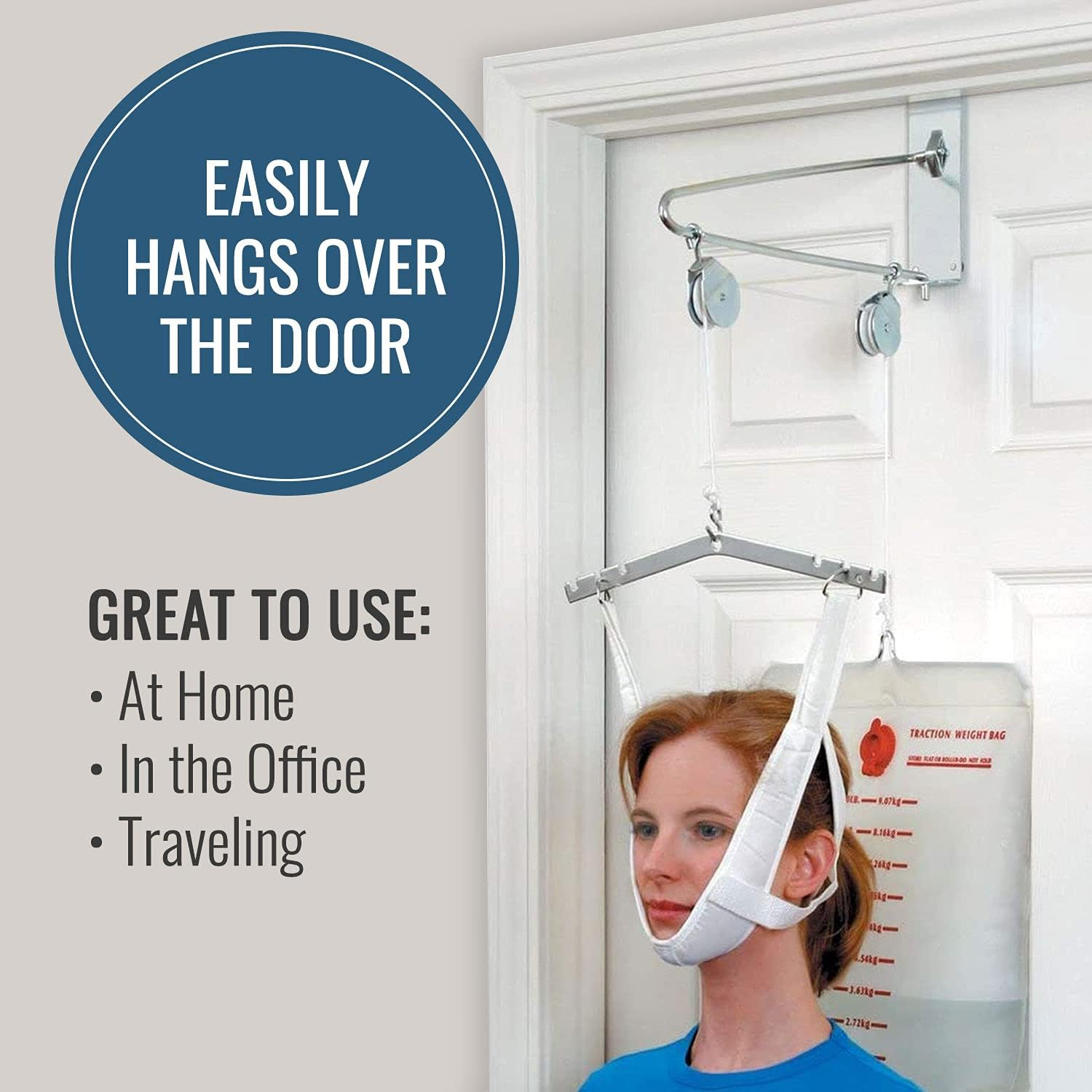DMI Cervical Neck Traction over the Door Device for Physical Therapy Helps Neck Pain, Arthritis, Disc Bulges and Minor Fractions of the Spine with 20 Pound Graduated Scale