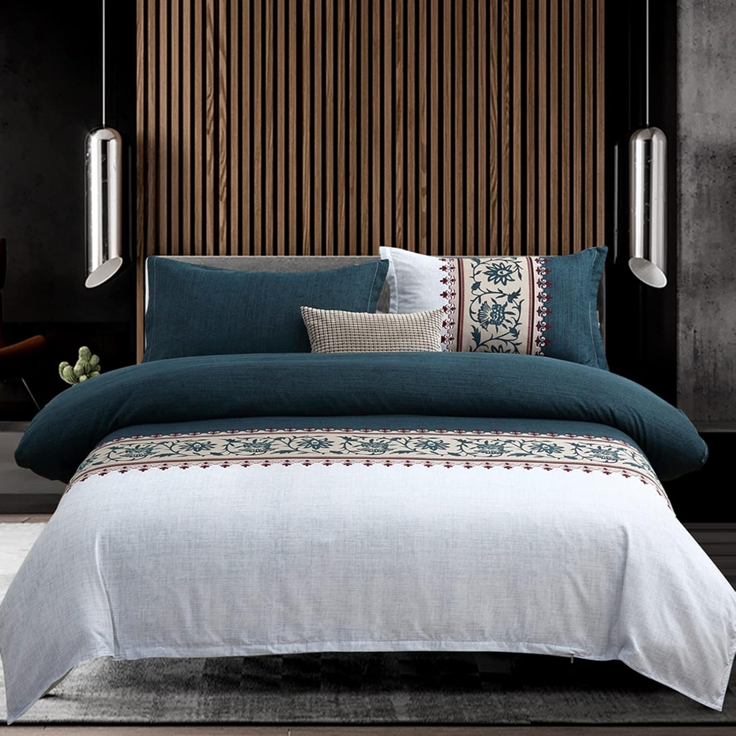 Green Duvet Cover Set King 3 Pieces Reversible Boho Printed Bedding Set Soft Microfiber Quilt Cover with 2 Pillowcases (Green/Beige, 230X220Cm) image number 2