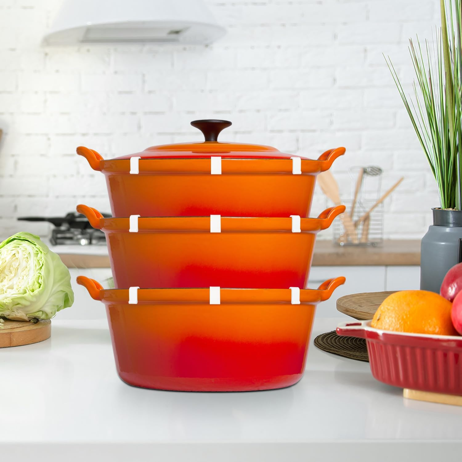 8Pcs Dutch Oven Lid Protector Clips, Silicone Dutch Oven Lid Protector Dutch Oven Clips for Stacking Pot Lid Protectors for Display Storage Stacking of Dutch Oven(White) image number 5