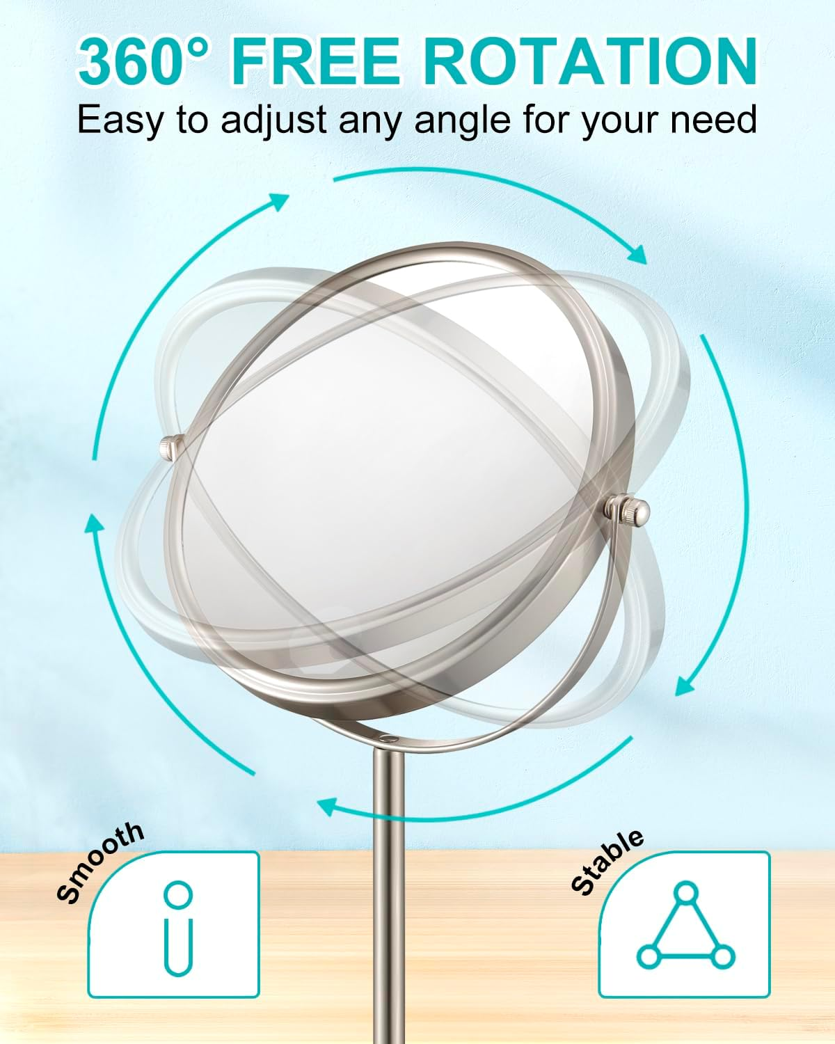 ALHAKIN 1X/15X Magnifying Makeup Mirror, Double Sided Mirror with Stand, Tabletop Desk Mirror 360&deg;Rotation for Bathroom, Nickel image number 2