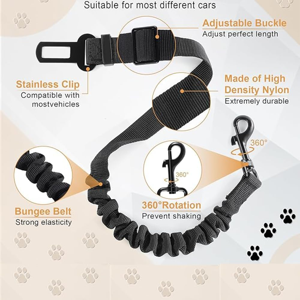 3 PCS Set Black Retractable Dog Car Leash, Adjustable Safety Dog Seat Car Harness,Thickened Dog Seat Belt for Car,Nylon Pet Safety Seat Belts Heavy Duty & Elastic,Seat Belt for Large Dogs in Car image number 2