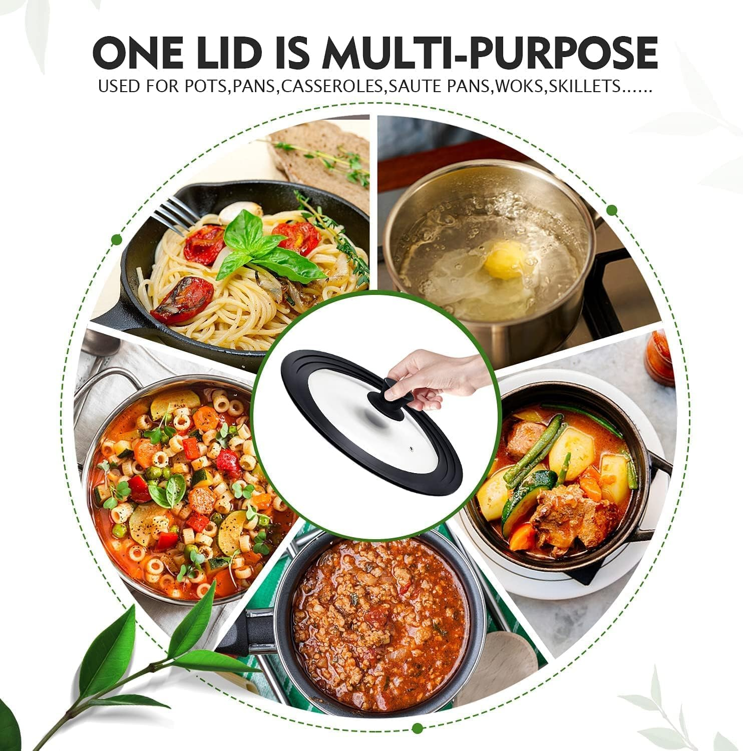 Silicone Universal Lid for Pots Pans and Skillets, 2 Pack Pan Cover Fit 7", 8" 9" & 10", 11", 12" Diameter Cookware, Replacement Pan Lid Pot Lids for Frying Pans, Cast Iron,Tempered Glass Lid (Black) - Grey image number 2