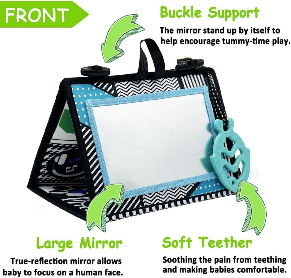 Tummy Time Mirror Toys for Babies, High Contrast Activity Montessori Newborn Infant Toys, Black and White Baby Toys for 0 3 6 9 12 Month Boy Girl Crawling Sensory Toy Floor Crib Car Activity Essential image number 1