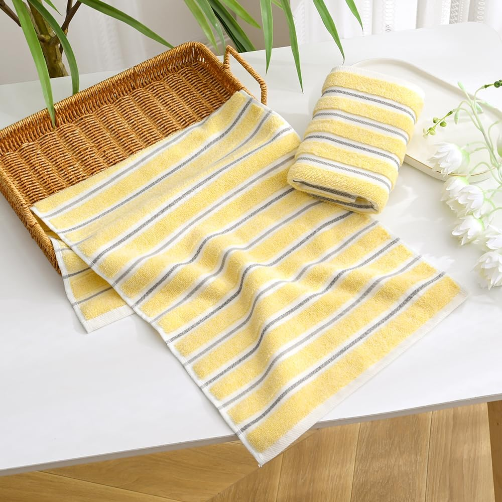 Yiluomo Yellow Hand Towel Set of 2 Ribbed Striped Pattern 100% Cotton Soft Absorbent Decorative Hand Towel for Bathroom 13 X 29 Inch - Pink image number 6
