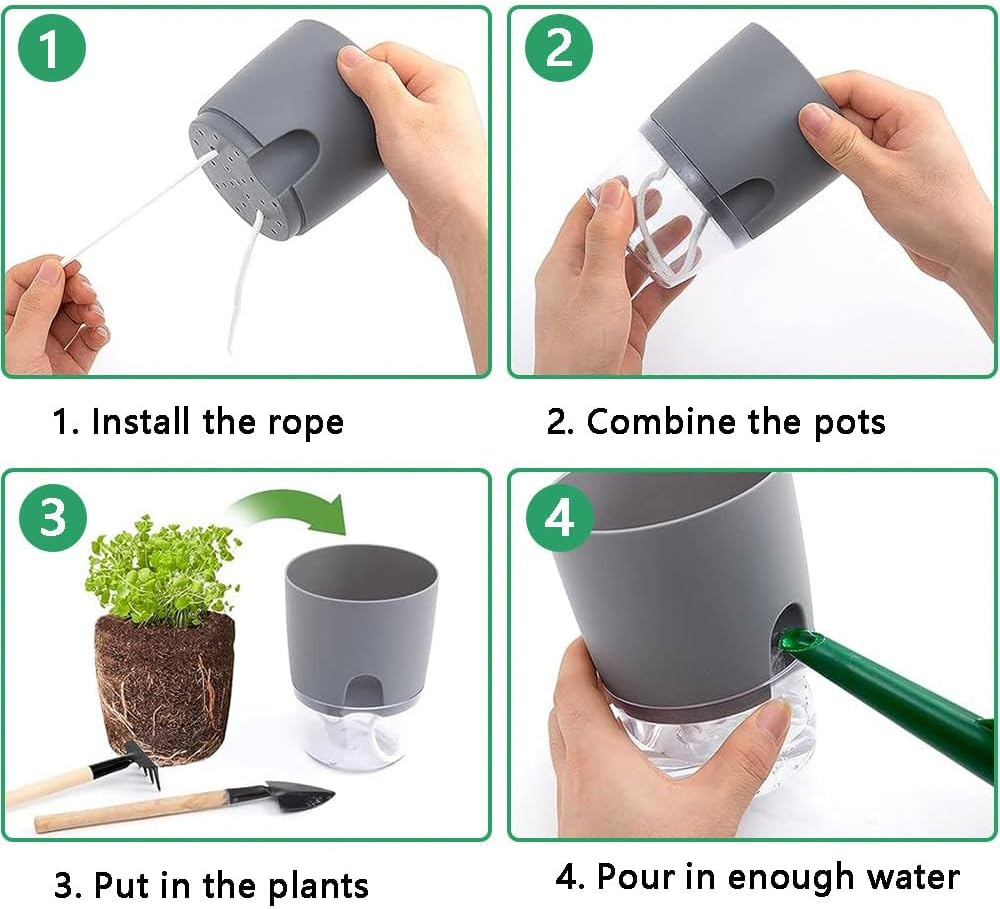 HYAVIA 3 Pcs Self Watering Plant Pots Indoor Planters , Plastic Pots for Succulents, Flowers, African Violets, Snake Plants (Grey) image number 6