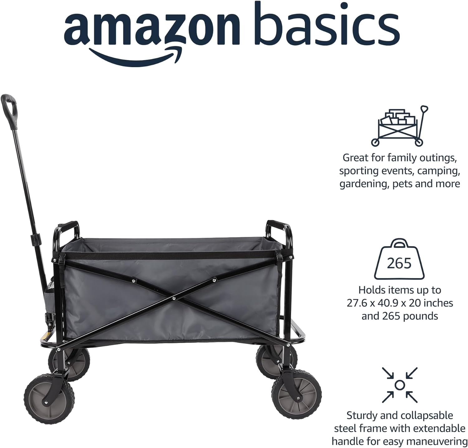 Amazon Basics Collapsible Folding Outdoor Utility Wagon with Cover Bag, Gray image number 5