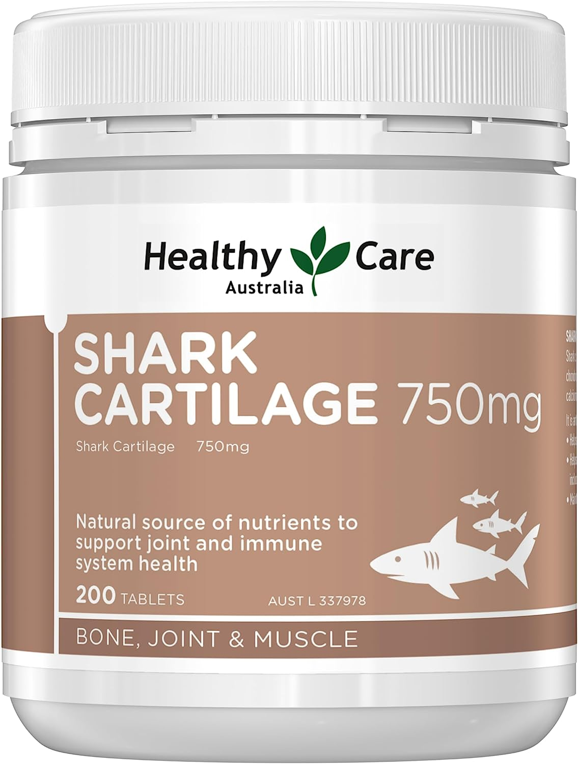 Healthy Care Shark Cartilage Tablets - Premium Dietary Supplement for Joint & Immune Support - Sugar-Free - 200 Tablets image number 1