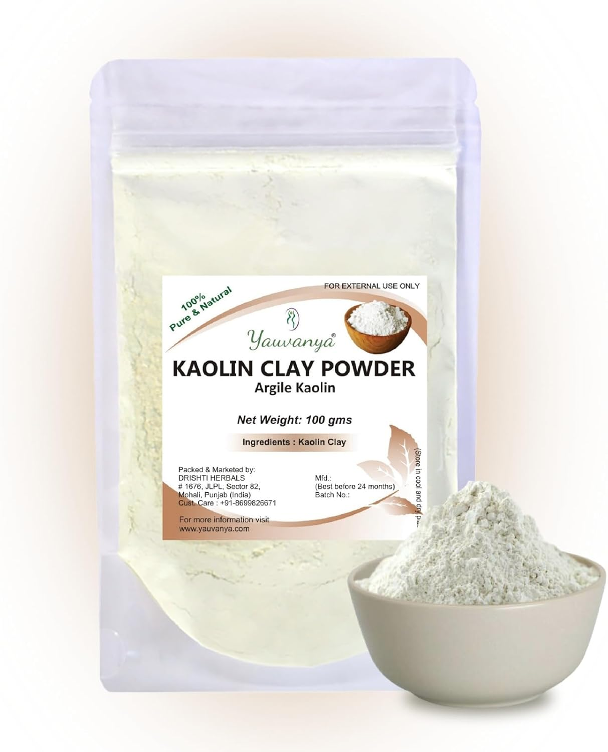 Yauvanya Natural White Kaolin Clay Powder/China Clay | Facial Clay Mask | for Deep Skin Pore Cleansing | for Face, Hair, Body- 100 Gms image number 1