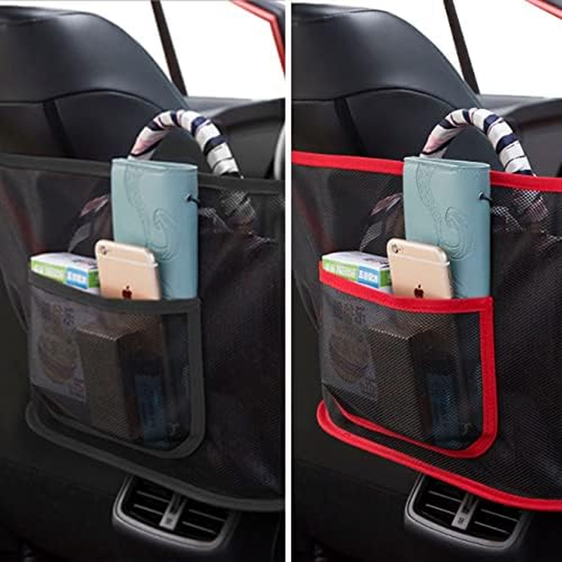 Upgraded Car Net Pocket Handbag Mesh Holder Purse Organizer Seat Side Storage (Upgraded Red&Black)
