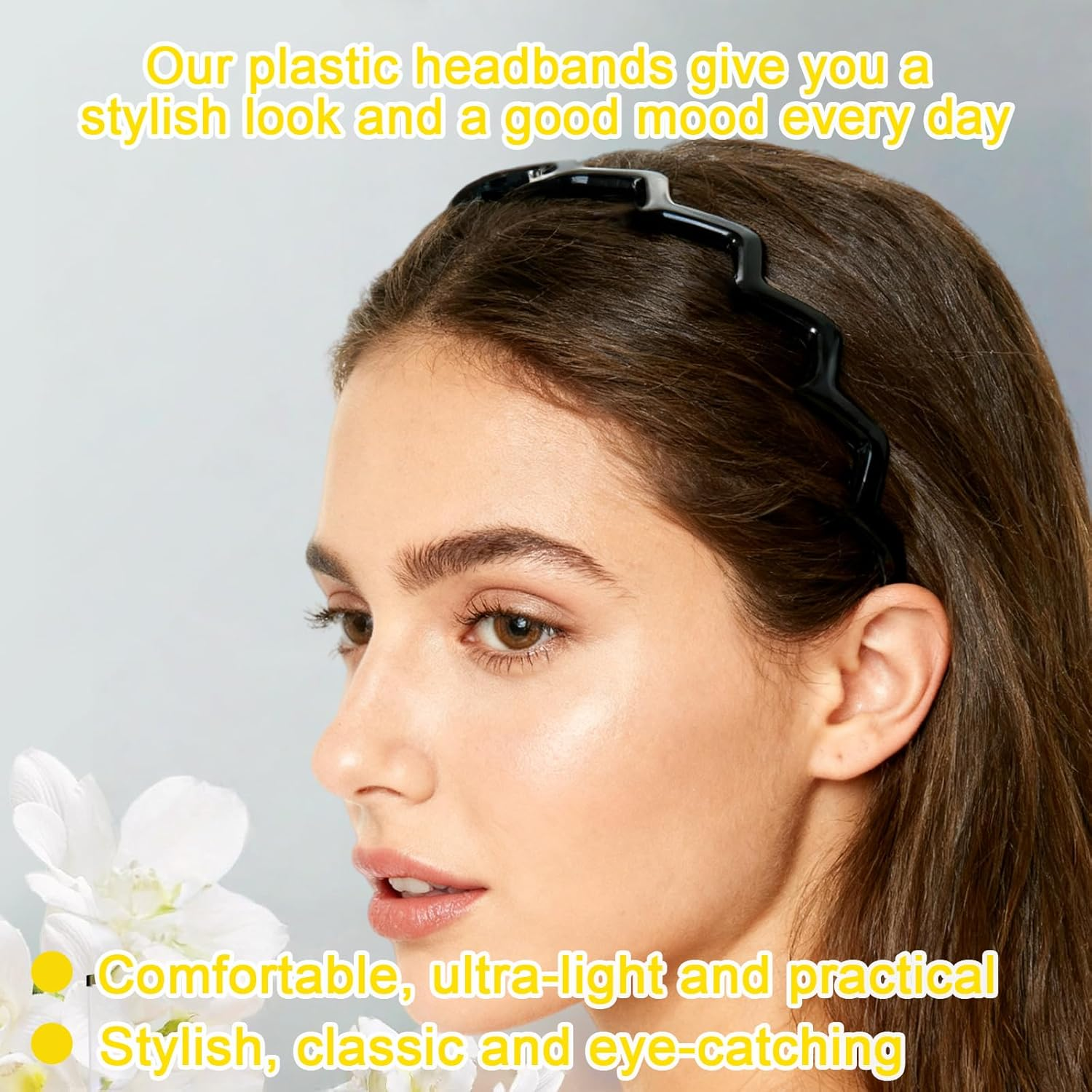 2Pcs Zig Zag Headband Set, Plastic Sharks Tooth Hair Comb, Non - Slip Cute Hair Bands for Women Girls, 3.8Cm Fashion Wave Comb Headbands for Outdoor Sports image number 2