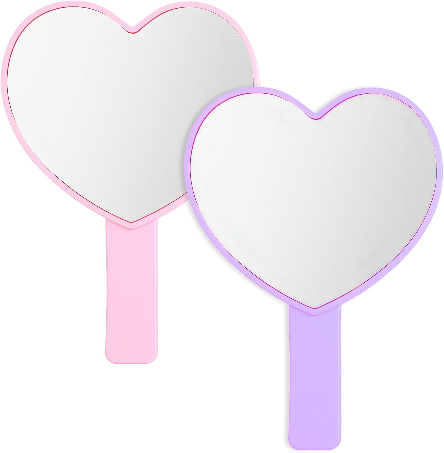 Sorcristy 2PCS Hand Mirror for Women，Heart Shaped Handheld Mirror Mini Cosmetic Mirrors with Handle Travel Makeup Decorative Hand Held Mirrors for Women Valentine&lsquo;S Day (Pink, Purple) image number 2