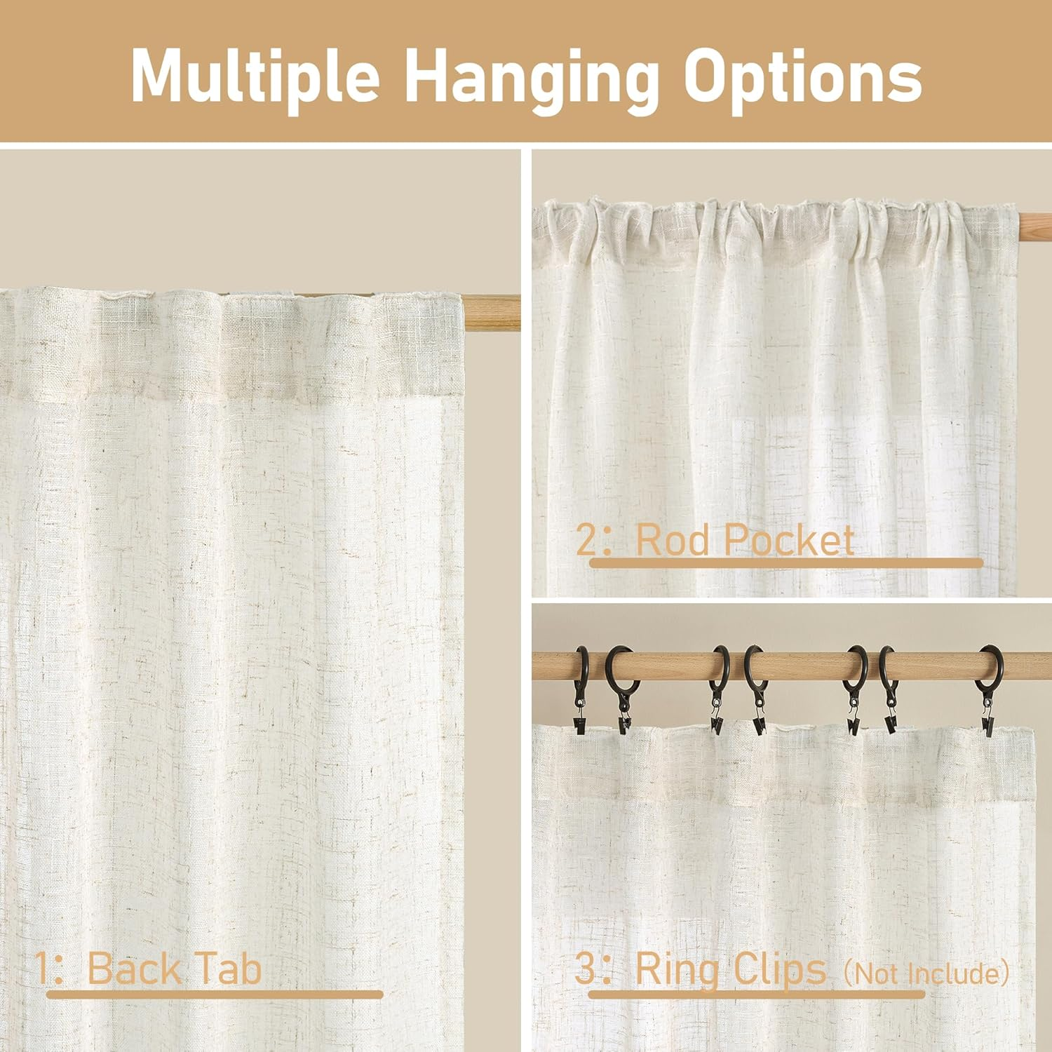 LAMIT Cream Linen Curtains for Living Room 84 Inch Length 2 Panels, Light Filtering Semi Sheer Panels Back Tab and Rod Pocket Boho Drapes for Bedroom/Farmhouse, 42 X 84 Inch image number 1