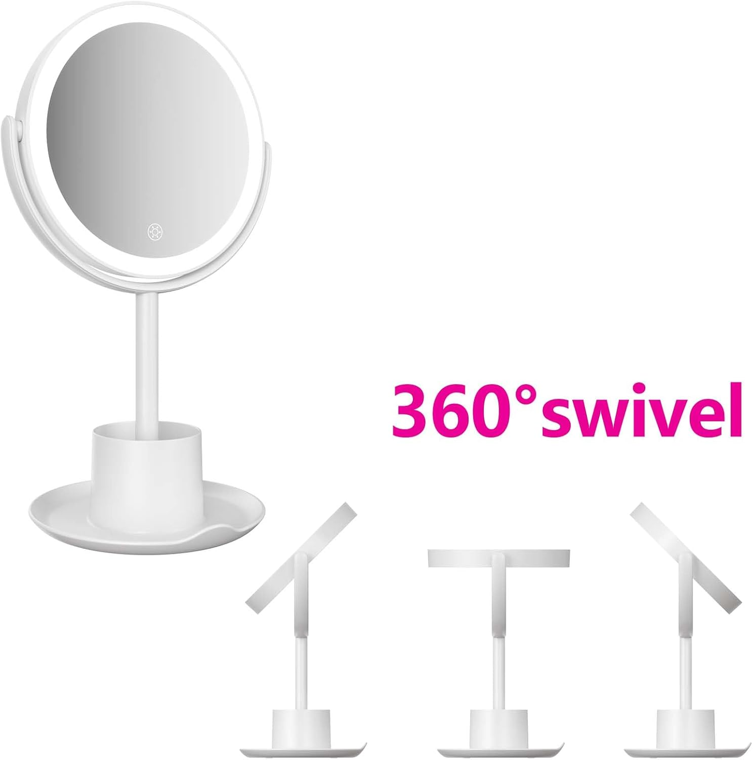 Dual Sided Makeup Mirror 22X22Cm 10X Magnifying Mirror Adjustable LED Light with Storage Tray Mobile Phone Holder image number 4