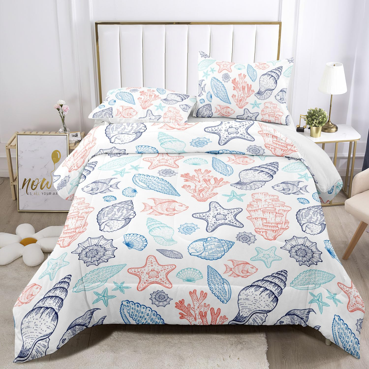 Raphus Cucullatus Sea Shell Bedding Comforter Set Twin, Ocean Bed Set, Coastal Beach Theme image number 2
