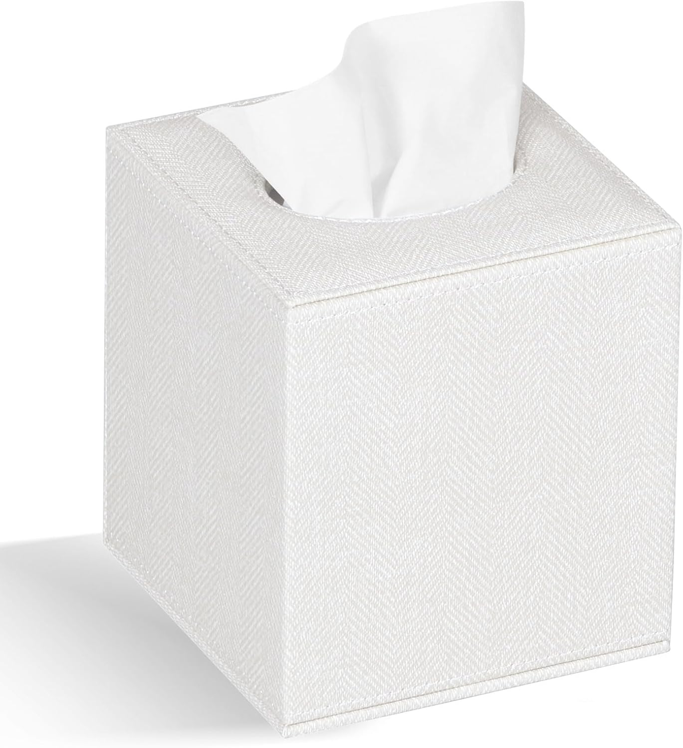 Tissue Box Cover Square Tissue Box Holder for Bathroom (White)