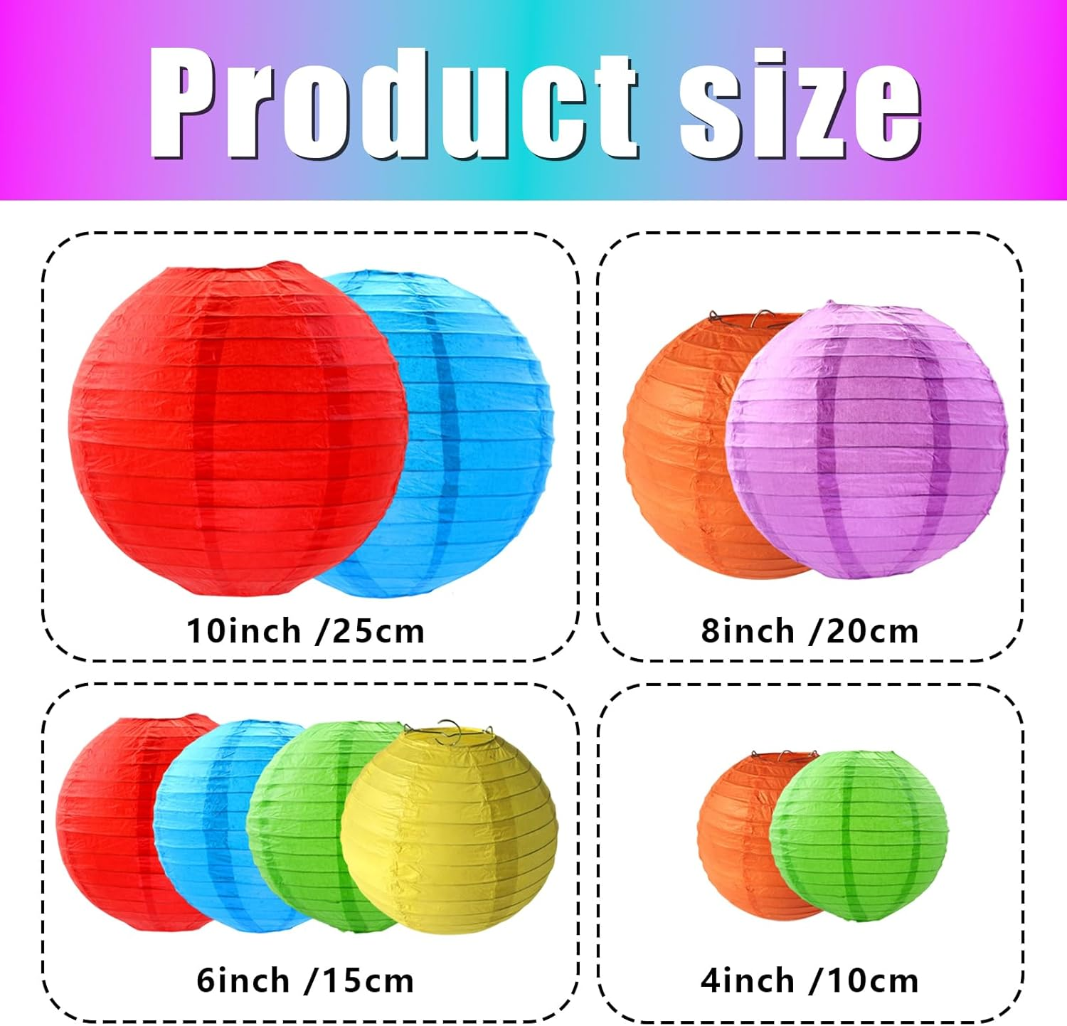 Dcsfadq Lanterns Colourful Set, 10 Pieces Rainbow Paper Lanterns Hanging Decoration, Paper Lanterns for Garden Party Decoration Wedding Birthday Festival Party Decoration image number 1