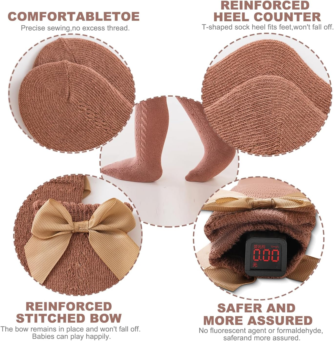 5 Pairs Baby Girls Knee High Socks, Infant Toddler Breathable Knit Bow Stockings Ruffle Knee High Socks Newborn Girls Long Stocking Socks Tube Ruffled Dress Socks Soft Cotton Princess Frilly Socks image number 3