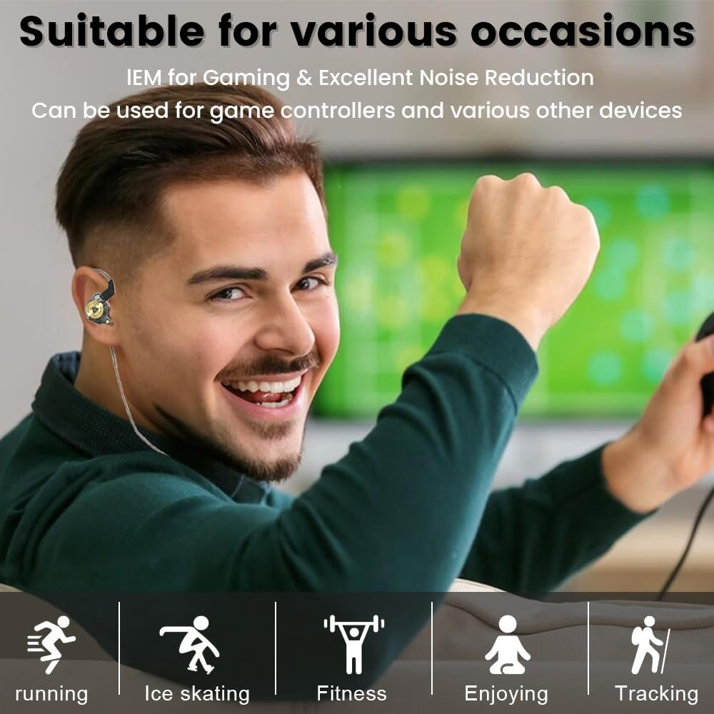 Wired Gaming Earbuds, Ak3File in Ear Monitors, Deep Bass Sound Wired Earbuds, Hifi in Ear Headphones with 1DD 10Mm Dynamic Driver, IEM for Music Gaming Video Calling (Black) image number 2