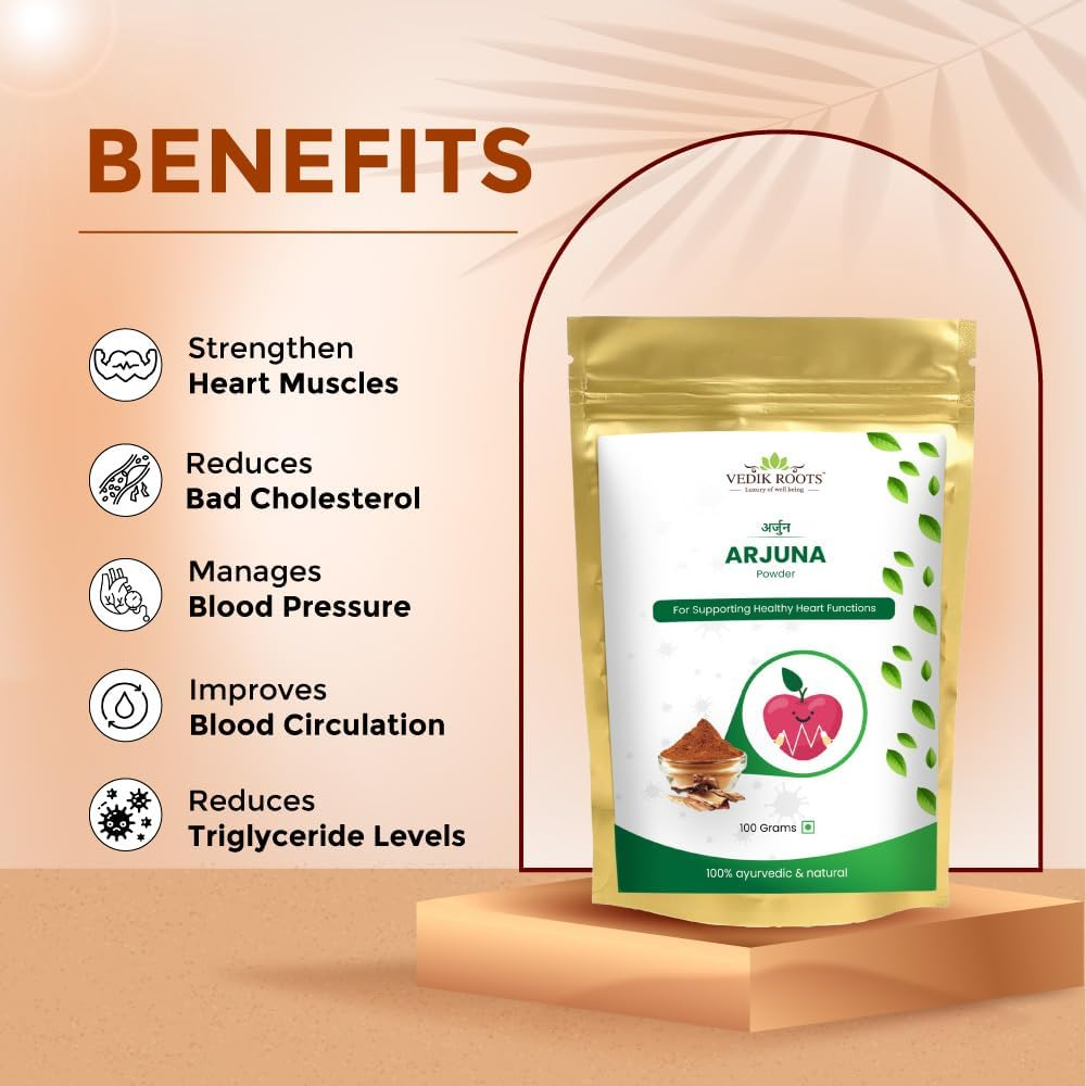 Vedikroots Organic Arjuna Bark Powder 100 G Supports Healthy Heart Functions Arjun Ki Chaal Powder Promotes Healthy Metabolism (Pack of 1) image number 4