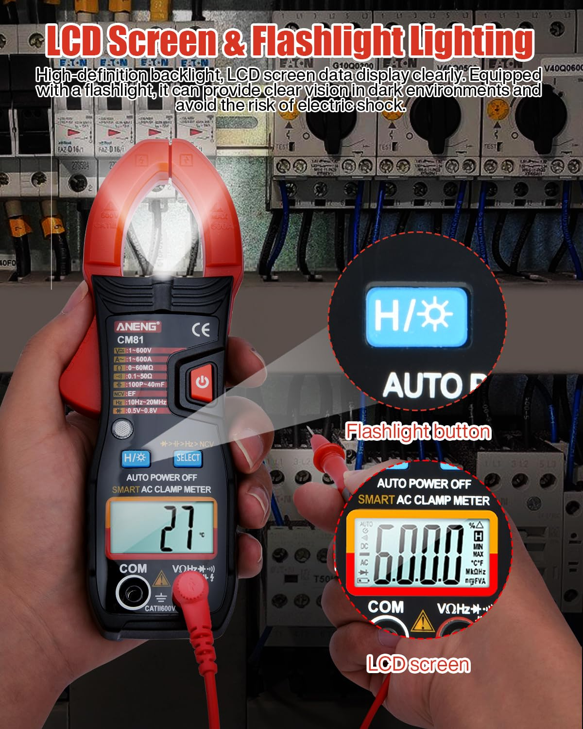 Digital Clamp Meter, Multimeter Voltage Tester Auto-Ranging 6000 Counts, Current Voltage Resistance Frequency Capacitance Temperature Diodes Continuity Duty-Cycle Tester Multimeter image number 6