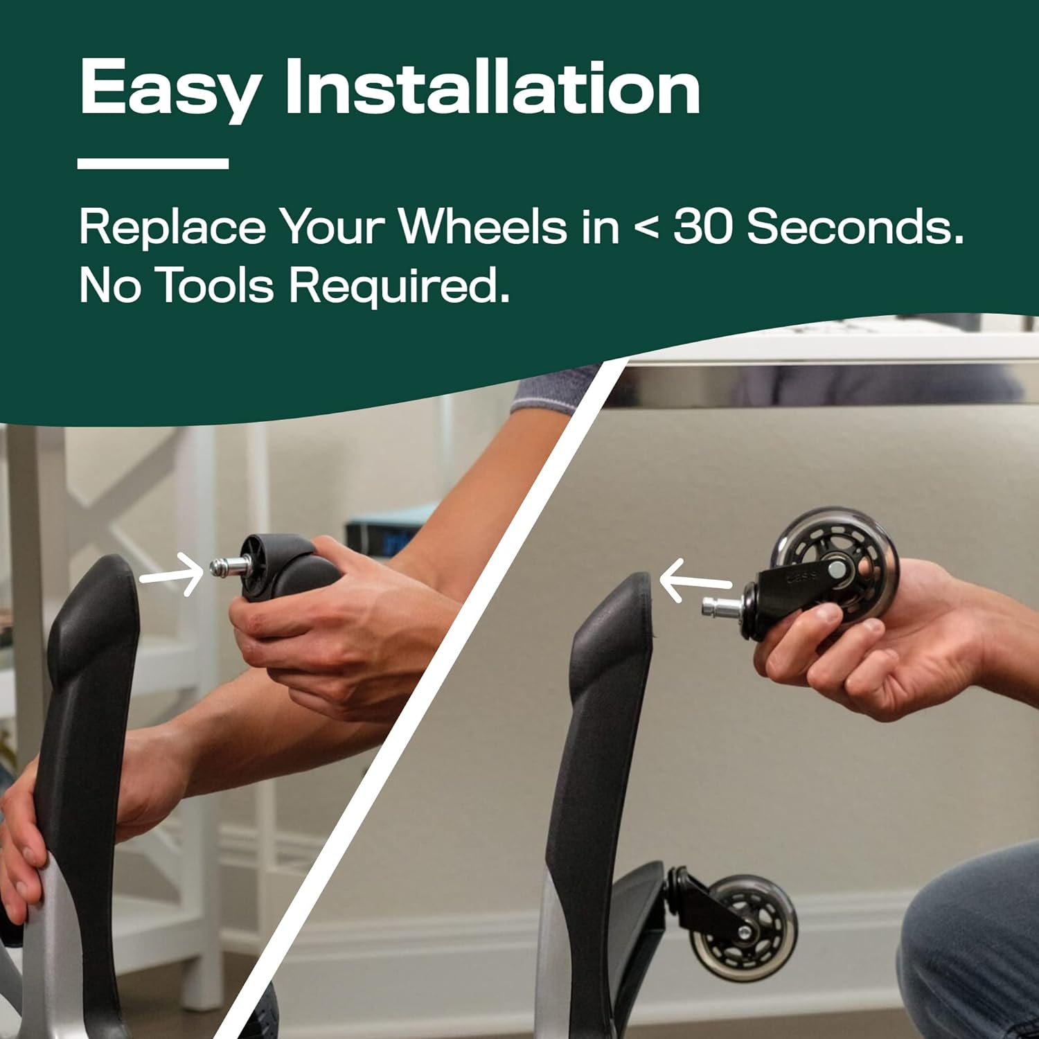 The Original Office Chair Caster Wheels Rollerblade Style (Set of 5), Safe for All Floors & Hardwood, Replacement for Desk Floor Mat, Universal Fit