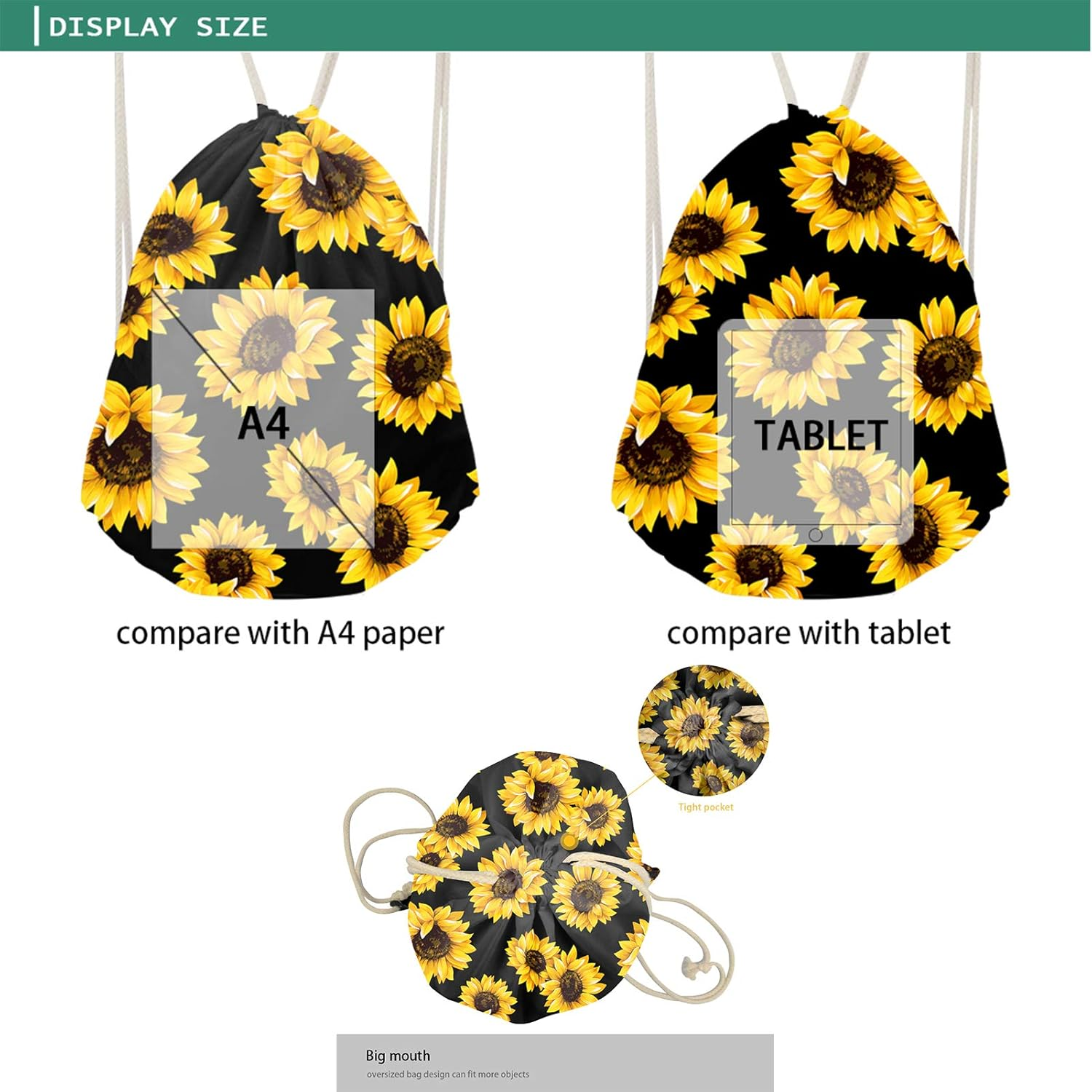 CLOHOMIN 3D Animal Drawstring Bag Gym Sackpack Hiking Yoga Swimming Backpack Travel Beach Gymsack image number 6