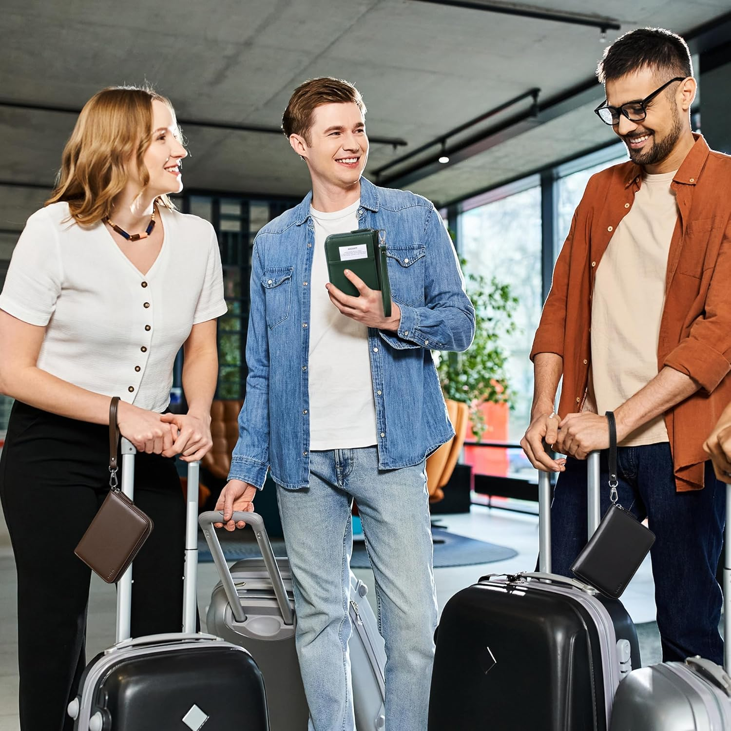 VULKIT Passport Holder for Travel with Airtag Slot, Premium Nappa Leather, RFID Blocking, Zipper Closure with Wrist Strap, Travel Document Organizer - Nappa Black image number 2