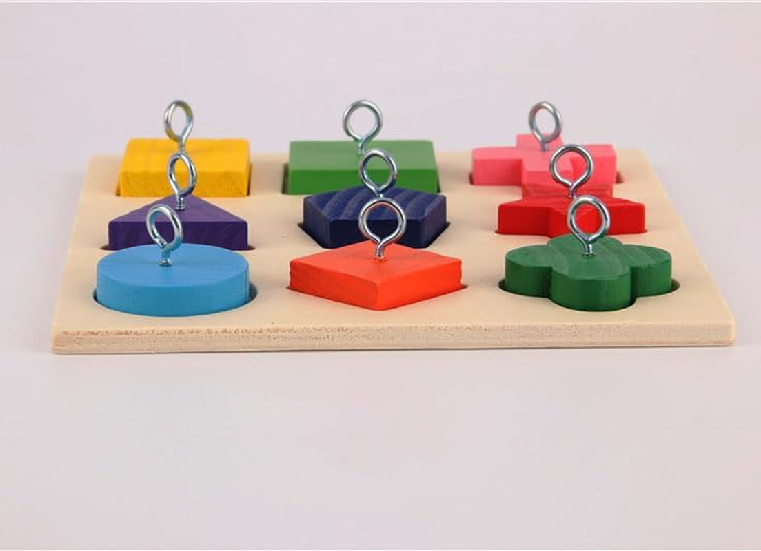 Xiaaofea Parrot Training Toy with 9 Clocks Wooden Colour Blocks, 5.8In Educational Chew Toy for Intelligence & Play, DIY Metal Accessories for Parrots, Bird Cage Activity Toy